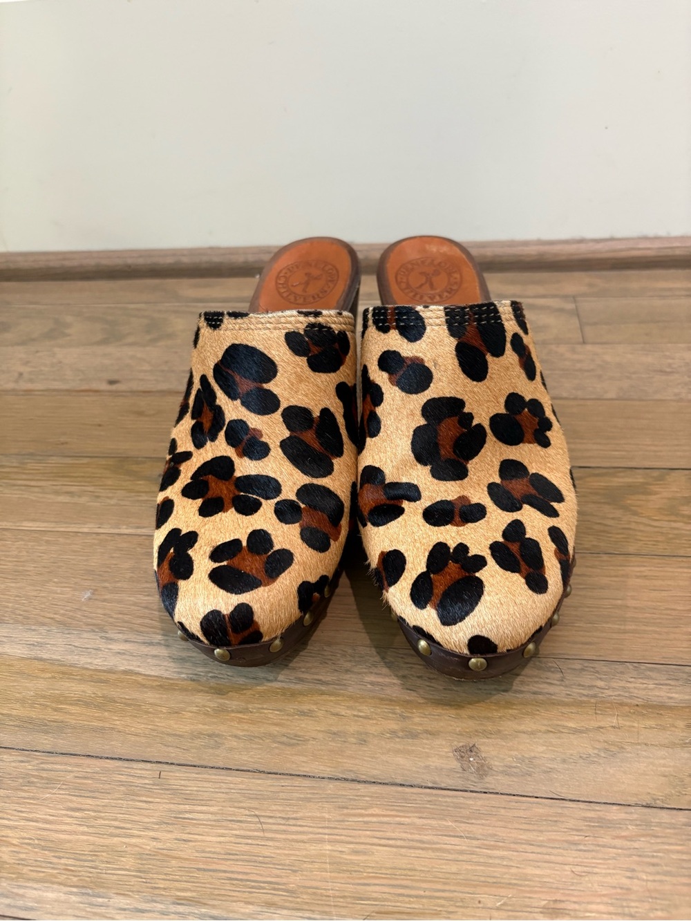 Penelope Chilvers Leopard-Print Ponyhair Clog Mules in Tan and Black